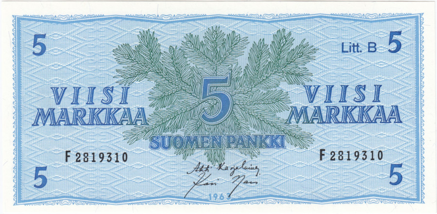 5 Markkaa 1963 Litt.B F2819310 kl.9